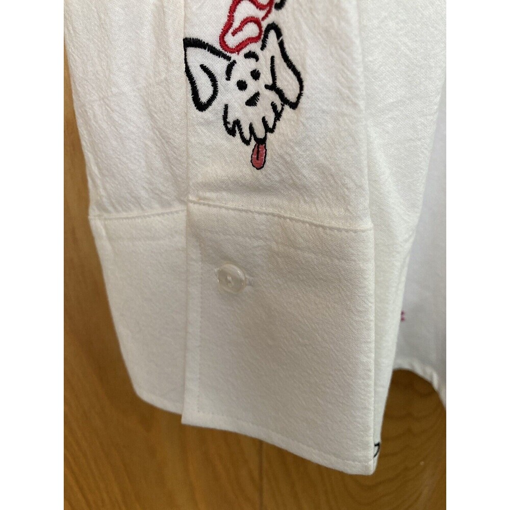 Casey Coleman Women's Blouse L Jolly Dogs Christmas Embroidered Whimsy Artsy - Picture 7 of 8